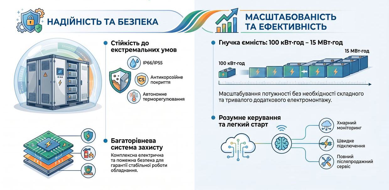 Ключові переваги системи накопичення енергії (C&I BESS)